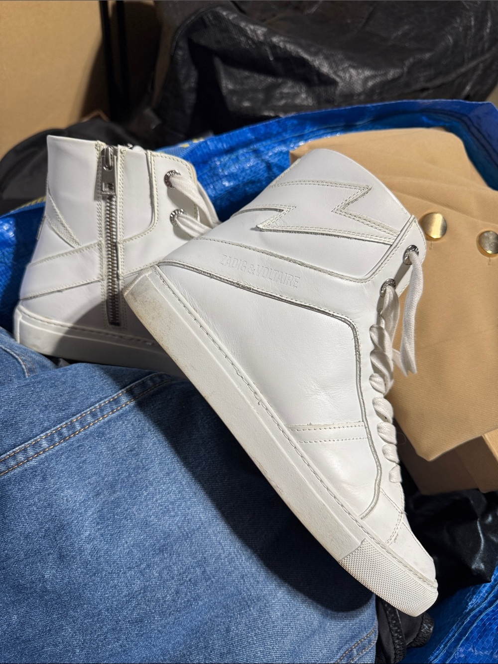 Zadig & Voltaire White High-Top Leather Sneakers with Side Zip